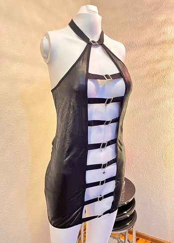 Parlak Siyah Uzun Göğüs Korsesi - Görsel 4