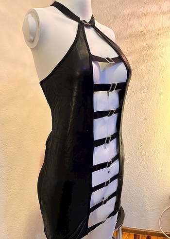 Parlak Siyah Uzun Göğüs Korsesi - Görsel 6