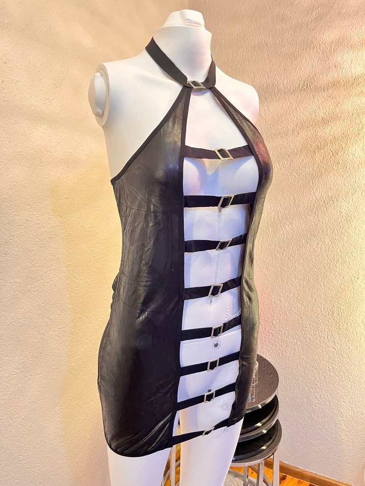 Parlak Siyah Uzun Göğüs Korsesi - Görsel 4