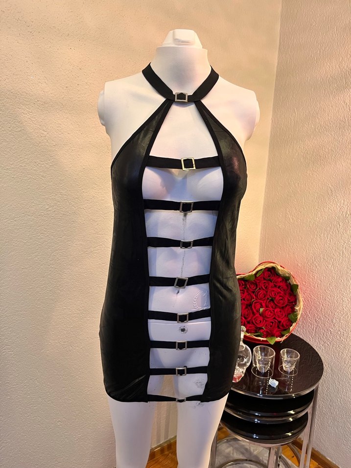 Parlak Siyah Uzun Göğüs Korsesi - Görsel 3