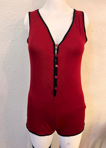 universal Beden Bordo düğme detaylı pijama tek parça mini