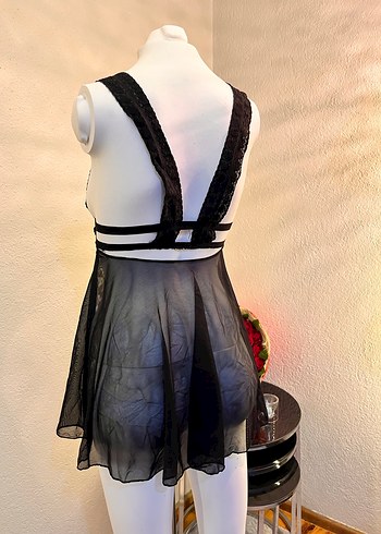 Fabrika Siyah Gotik Dantel Detaylı Uzun Kadın Gecelik