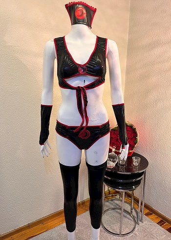 universal Beden Kırmızı Siyah Gotik Mini Halter Büstiyer
