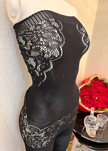 Vücut çorabı Siyah Dantel Detaylı Uzun
