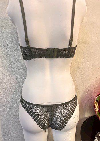 xl Beden gri Renk Yeşil Bohem Dantelli Sütyen takımı