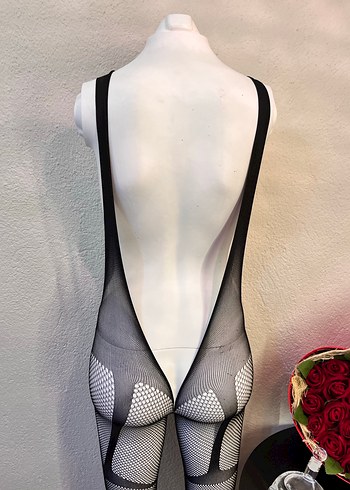 Siyah delikli işlemeli vücut çorabı fantezi - Görsel 4