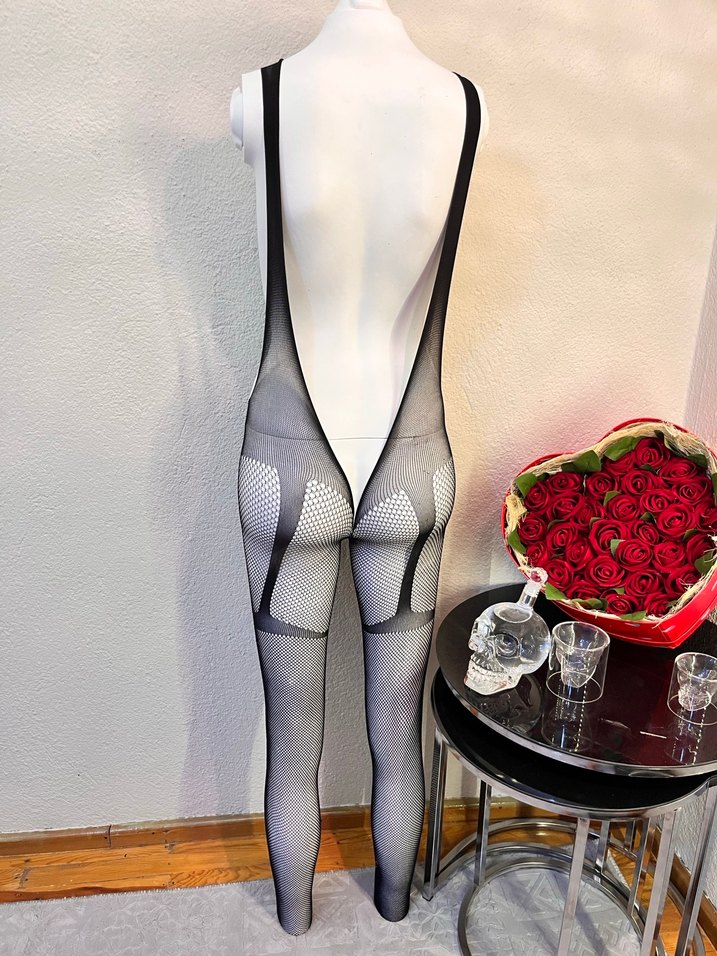 Siyah delikli işlemeli vücut çorabı fantezi - Görsel 5