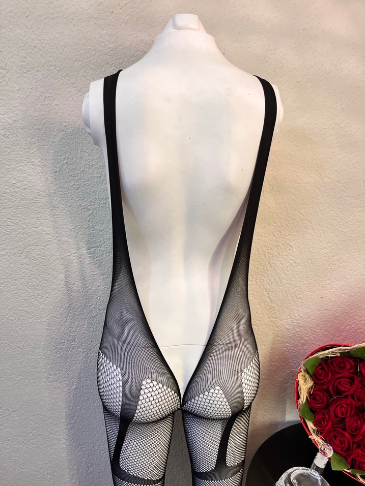 Siyah delikli işlemeli vücut çorabı fantezi - Görsel 4