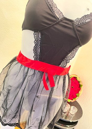 universal Beden Siyah Gotik Midi Strappy Kadın Pijama Takımı