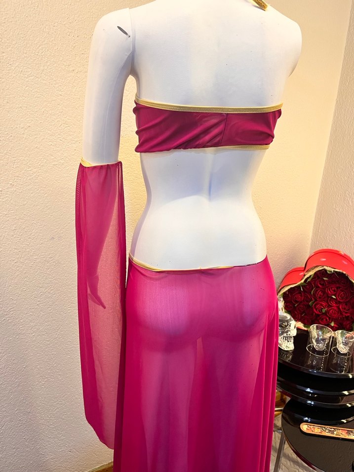 Bordo Straplez Uzun Bohem Kadın dansöz Elbise - Görsel 5