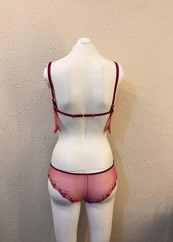 m Beden Nakışlı Pembe Bohem Vintage Sütyen takım