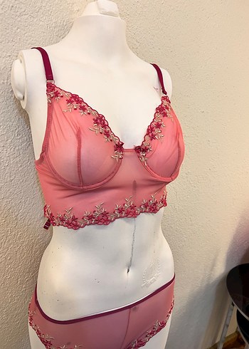 Nakışlı Pembe Bohem Vintage Sütyen takım