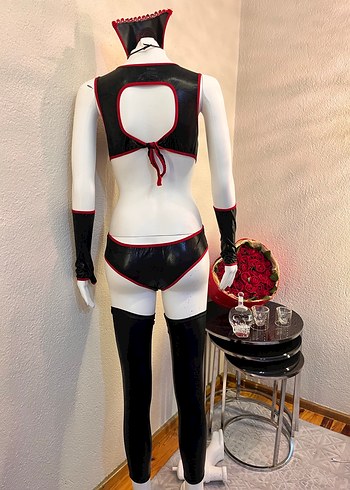 Zara Kırmızı Siyah Gotik Halter Mini Büstiyer