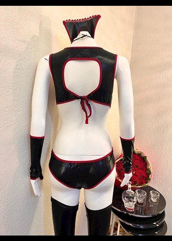 Kadın Siyah Deri Goth Midi Büstiyer - Görsel 3