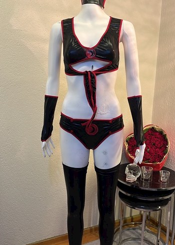 Kadın Siyah Deri Goth Midi Büstiyer - Görsel 5