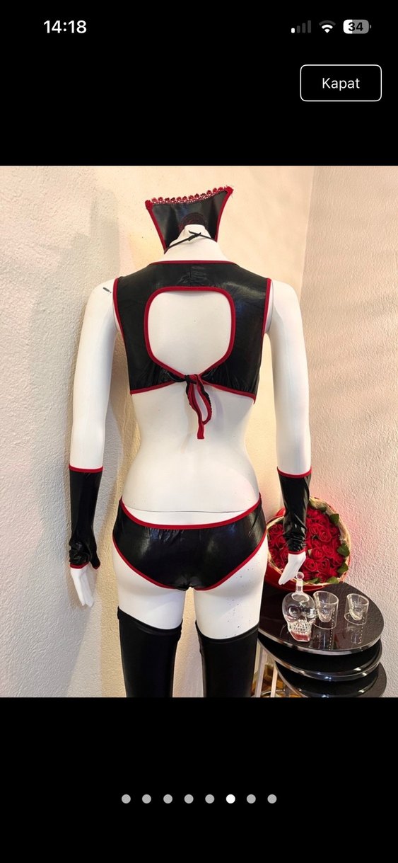 Kadın Siyah Deri Goth Midi Büstiyer - Görsel 3