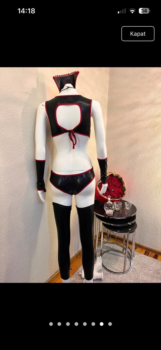 Kadın Siyah Deri Goth Midi Büstiyer - Görsel 4