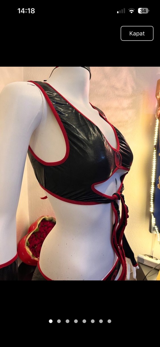 Kadın Siyah Deri Goth Midi Büstiyer - Görsel 2