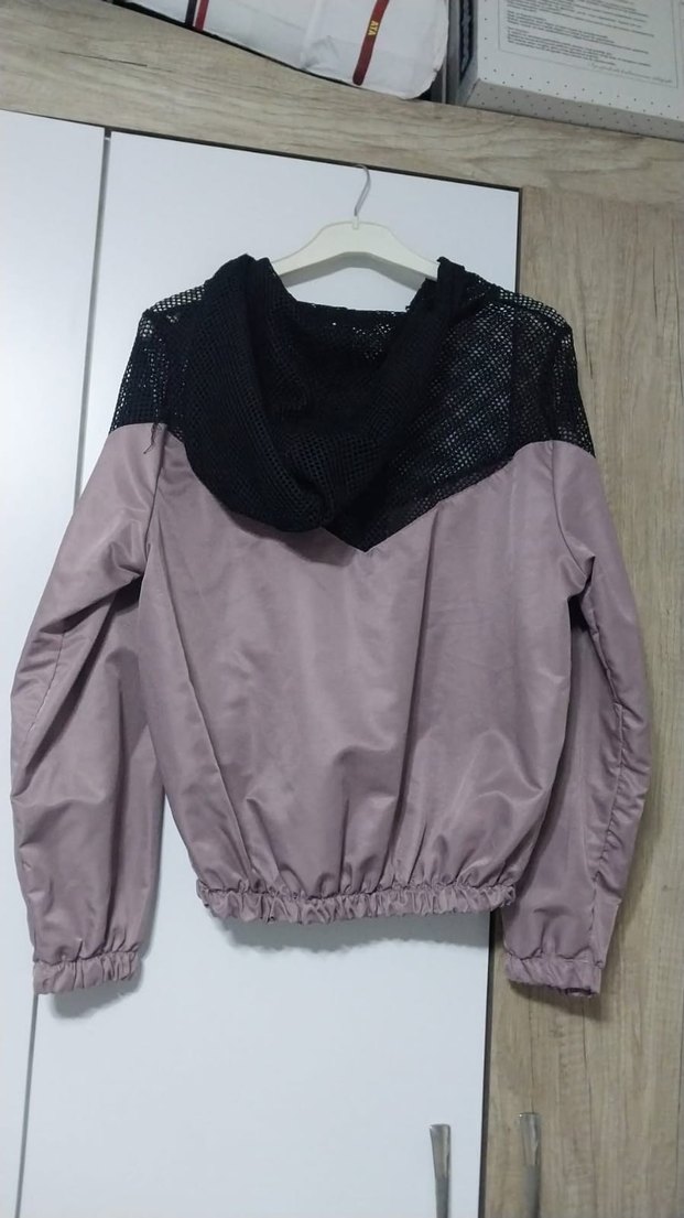 Kapüşonlu Fermuarlı Mor Kısa Kadın Ceket - Görsel 2