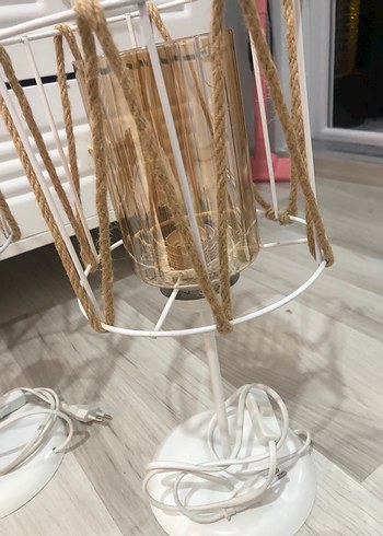 Beyaz İpli Metal Abajur Seti - Görsel 2