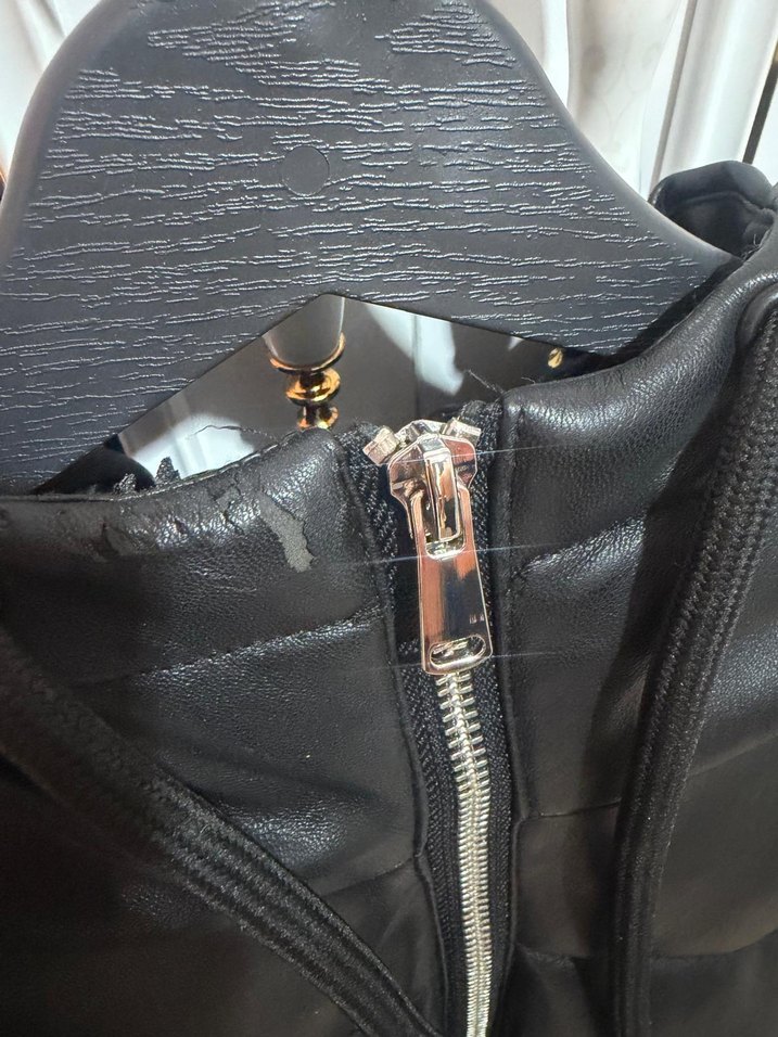 Kadın Siyah Deri mont - Görsel 5