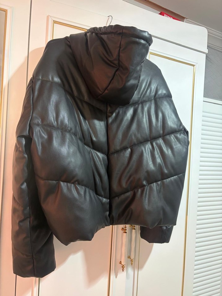 Kadın Siyah Deri mont - Görsel 3