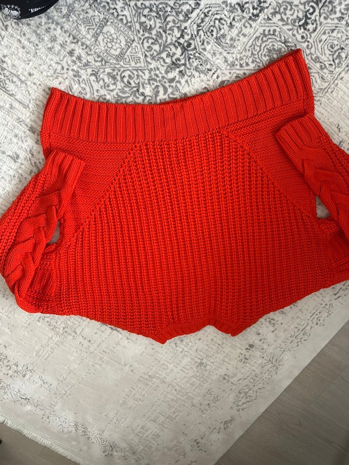 Turuncu Örgü Kadın Triko Kazak - Görsel 4