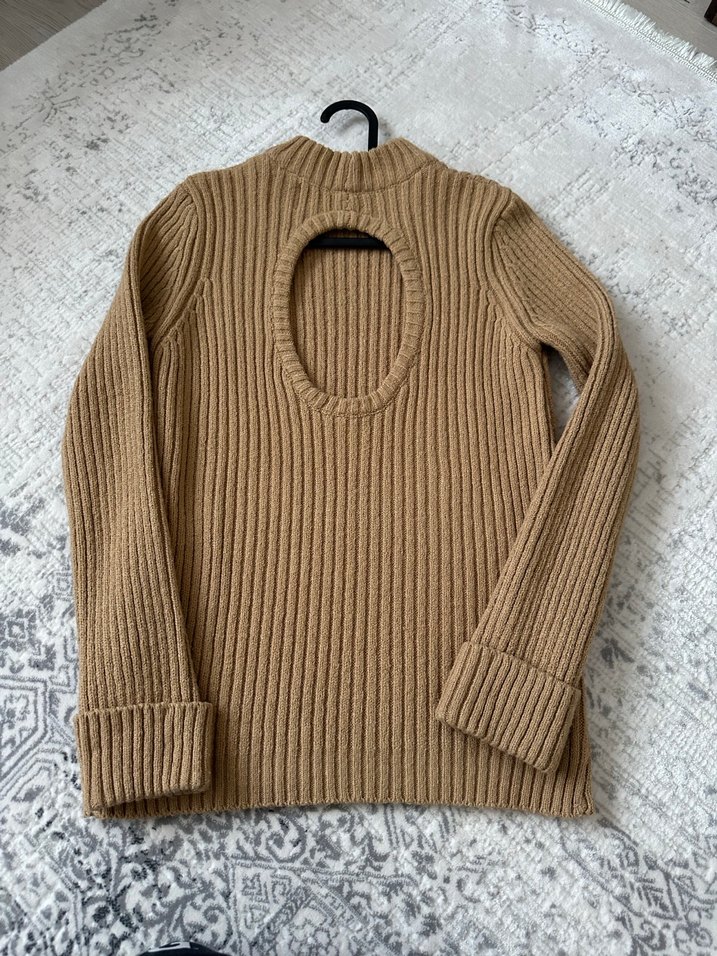 Bej Örgü Kadın Boğazlı sırt dekolteli Kazak - Görsel 3