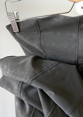 Bershka Gri Deri dokulu Straplez Uzun Elbise - Görsel 8