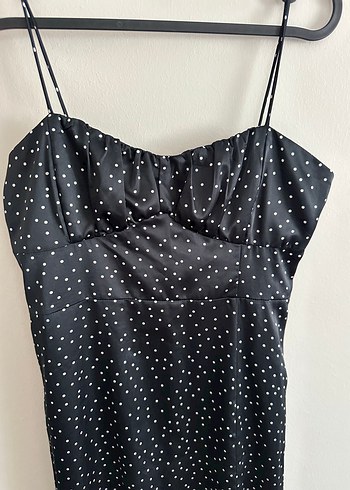 Zara Puantiye Desenli Siyah Uzun Askılı Elbise - Görsel 3