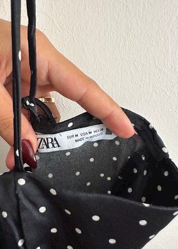 Zara Puantiye Desenli Siyah Uzun Askılı Elbise - Görsel 5