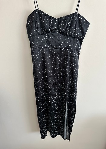 Zara Puantiye Desenli Siyah Uzun Askılı Elbise - Görsel 2