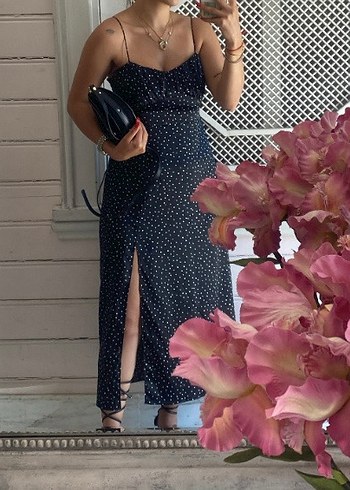 Zara Puantiye Desenli Siyah Uzun Askılı Elbise - Görsel 6