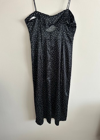 Zara Puantiye Desenli Siyah Uzun Askılı Elbise - Görsel 4