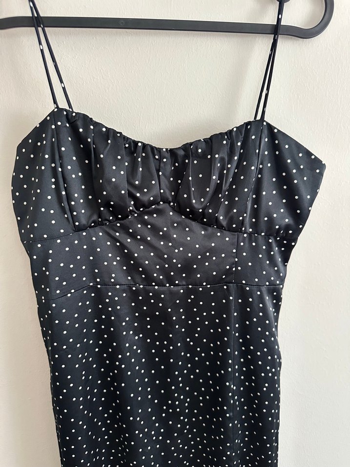 Zara Puantiye Desenli Siyah Uzun Askılı Elbise - Görsel 3