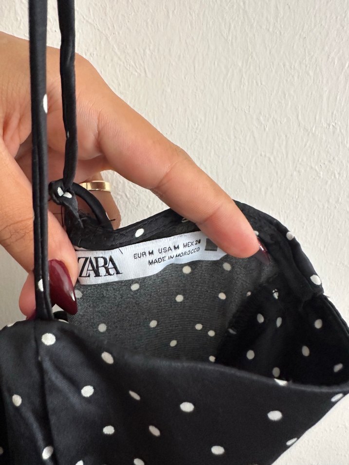 Zara Puantiye Desenli Siyah Uzun Askılı Elbise - Görsel 5