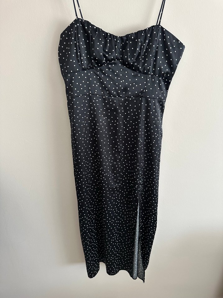 Zara Puantiye Desenli Siyah Uzun Askılı Elbise - Görsel 2