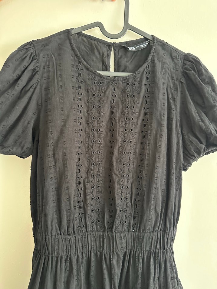 Nakışlı Siyah Mini Kadın Elbise - Görsel 3