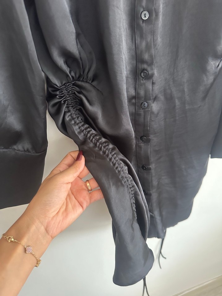 Siyah Mini Kadın Gömlek elbise Düğmeli - Görsel 2