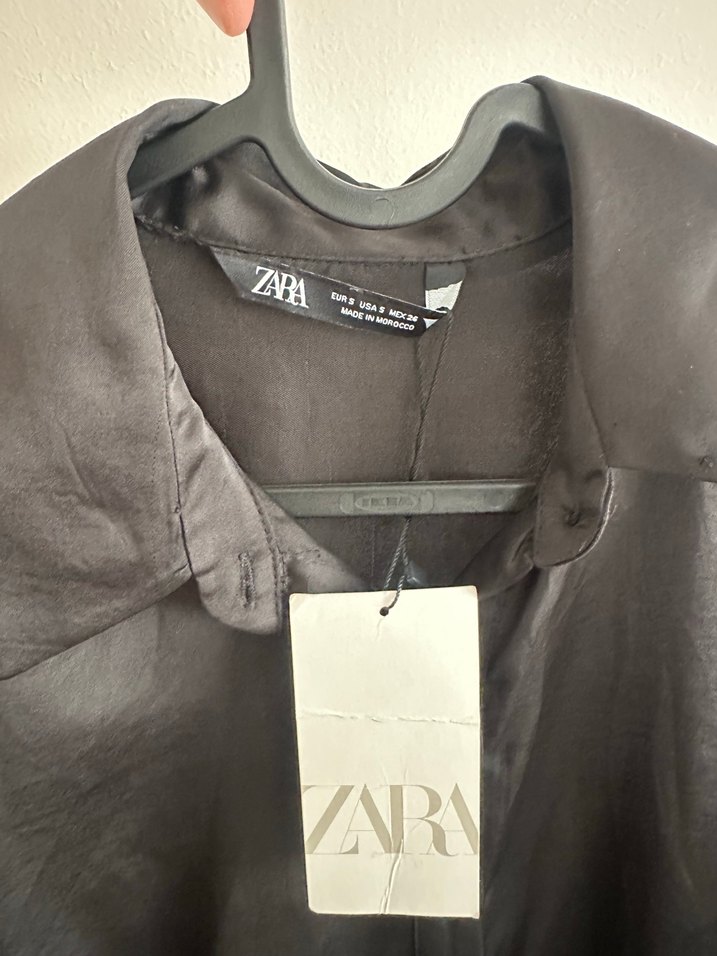 Siyah Mini Kadın Gömlek elbise Düğmeli - Görsel 3