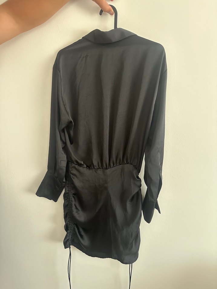 Siyah Mini Kadın Gömlek elbise Düğmeli - Görsel 4