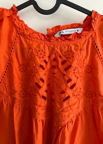 Turuncu Nakışlı Zara elbise - Görsel 4