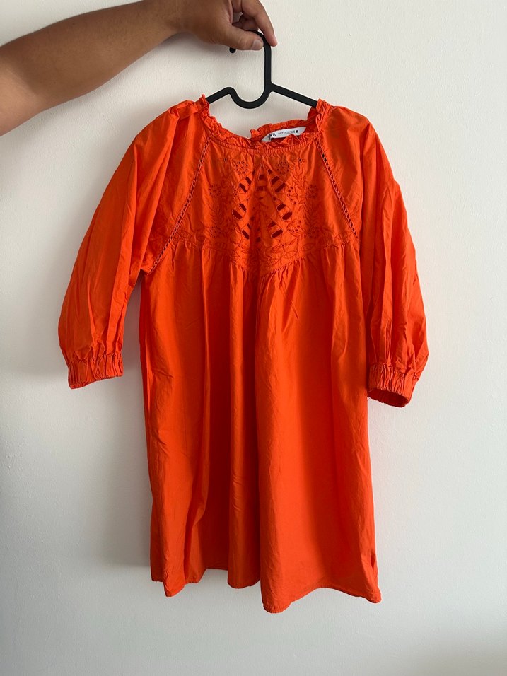 Turuncu Nakışlı Zara elbise - Görsel 5