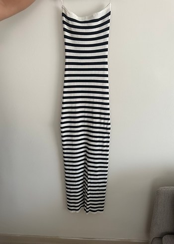 Bershka Çizgili Uzun Straplez Elbise - Görsel 4