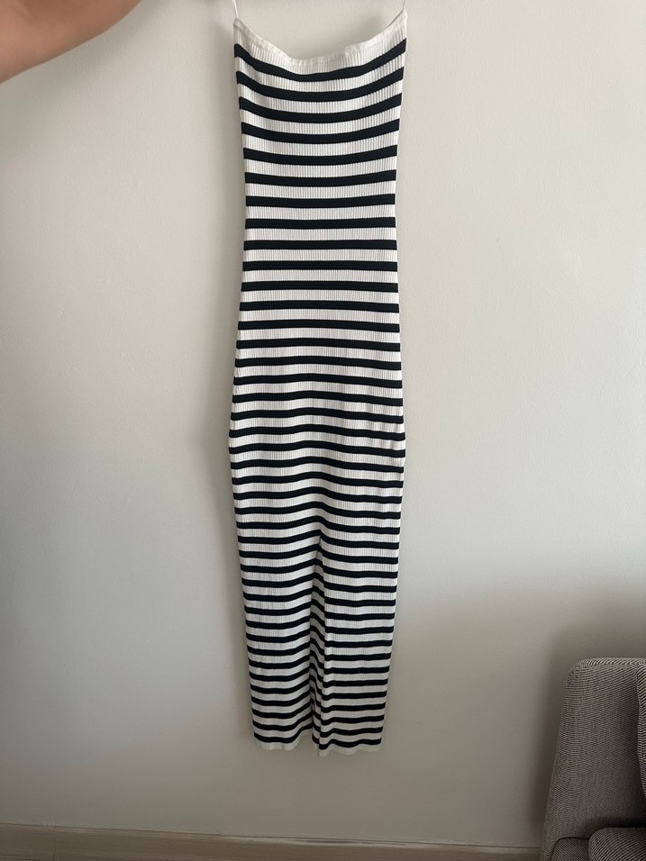 Bershka Çizgili Uzun Straplez Elbise - Görsel 4