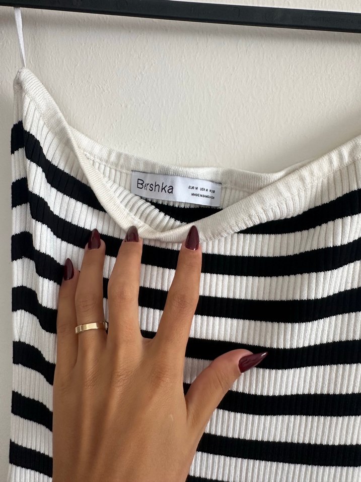 Bershka Çizgili Uzun Straplez Elbise - Görsel 3