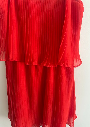 Zara Kırmızı Pilili Mini Askılı Elbise - Görsel 3