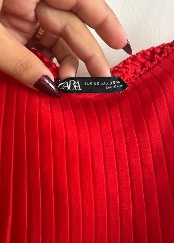 Zara Kırmızı Pilili Mini Askılı Elbise - Görsel 4