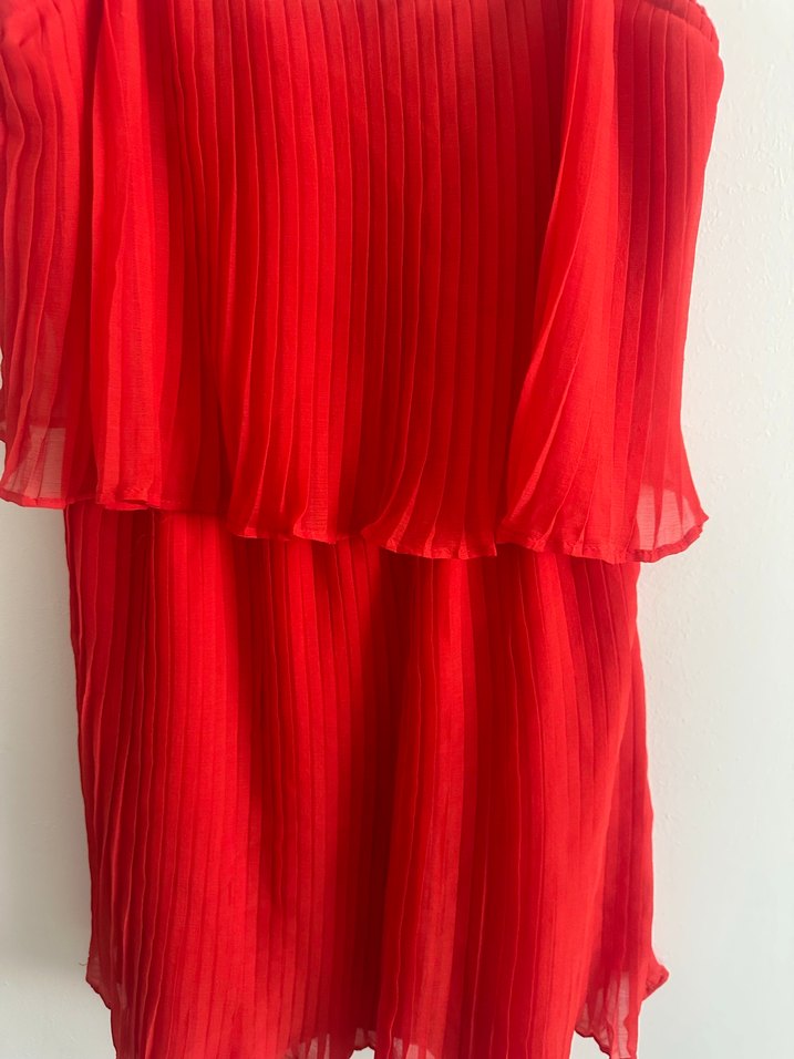 Zara Kırmızı Pilili Mini Askılı Elbise - Görsel 3