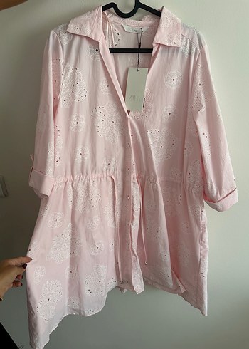 Zara Pembe Nakışlı Düğmeli Elbise - Görsel 2
